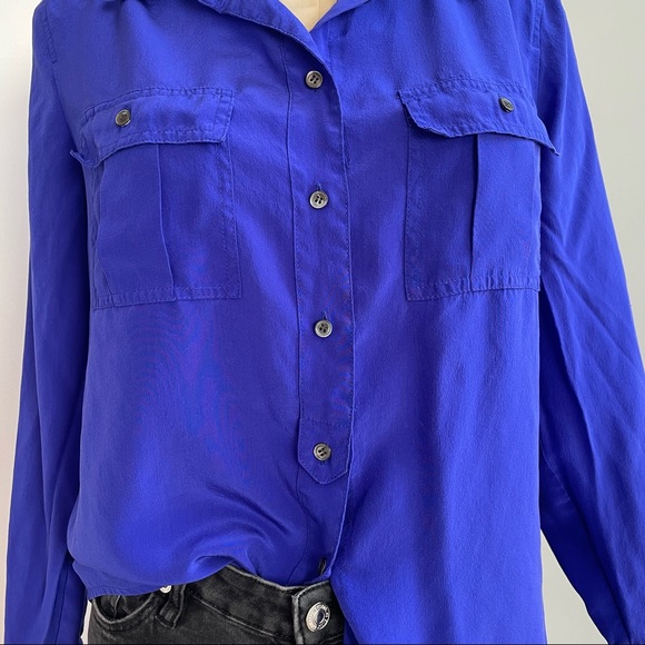 Beautiful J. Crew Silk Purple/Blue Button Down Long Sleeve Shirt - Picture 4 of 6